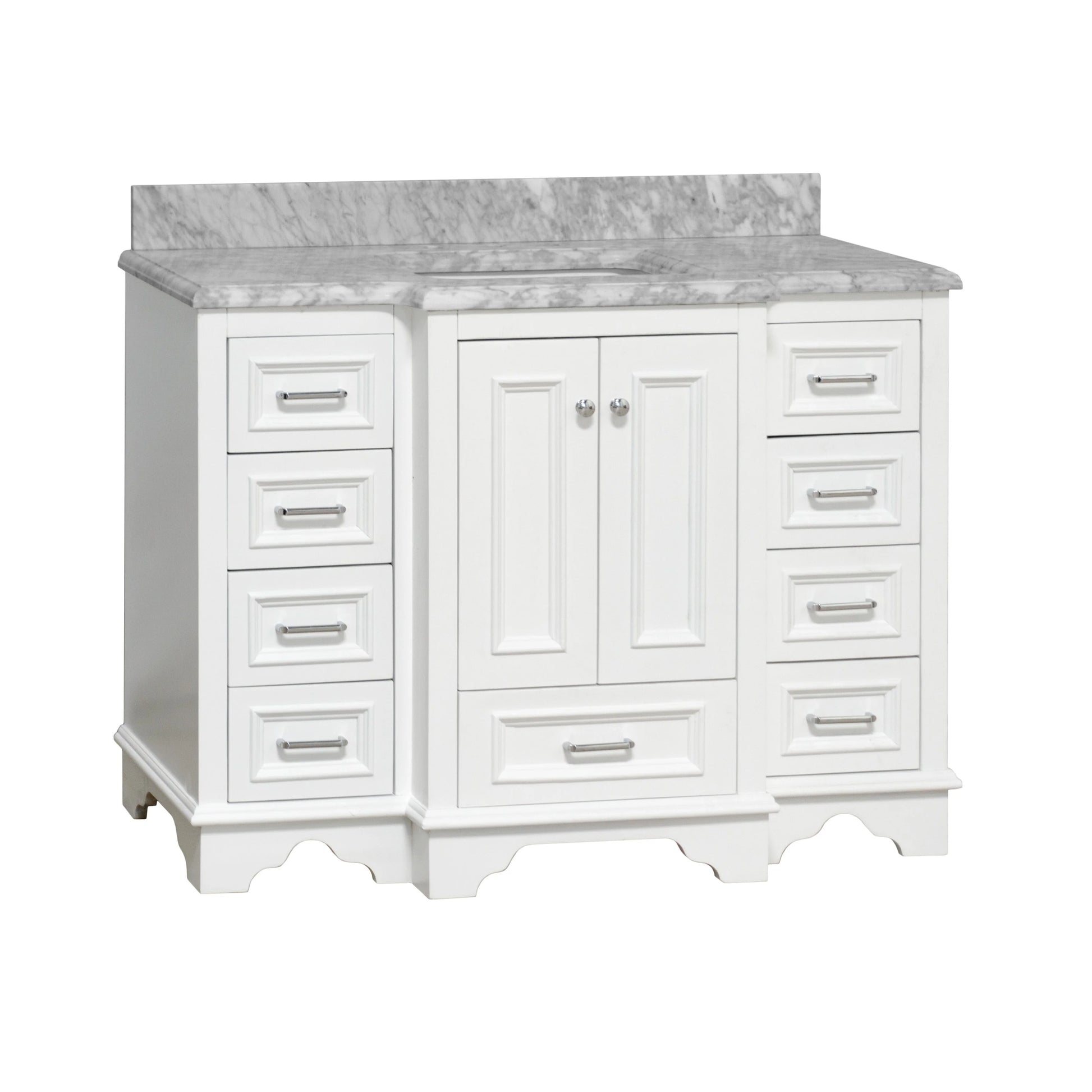Nantucket 48" Bathroom Vanity with White Cabinet and Carrara Marble Top