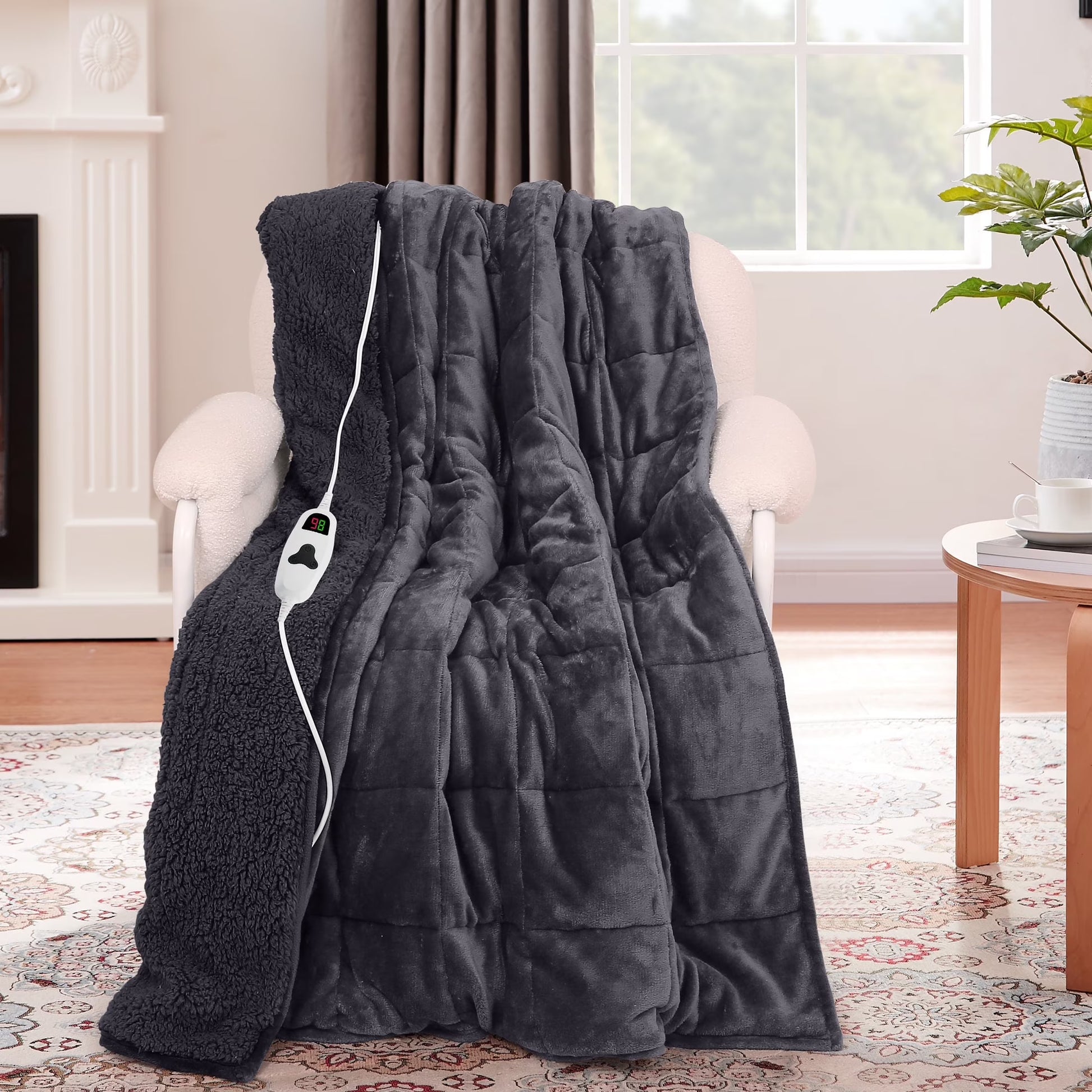 PMONPA Heated Weighted Blanket for Adults, Sherpa Fleece Electric Blanket Queen Size ,60° x 80°, 20lbs