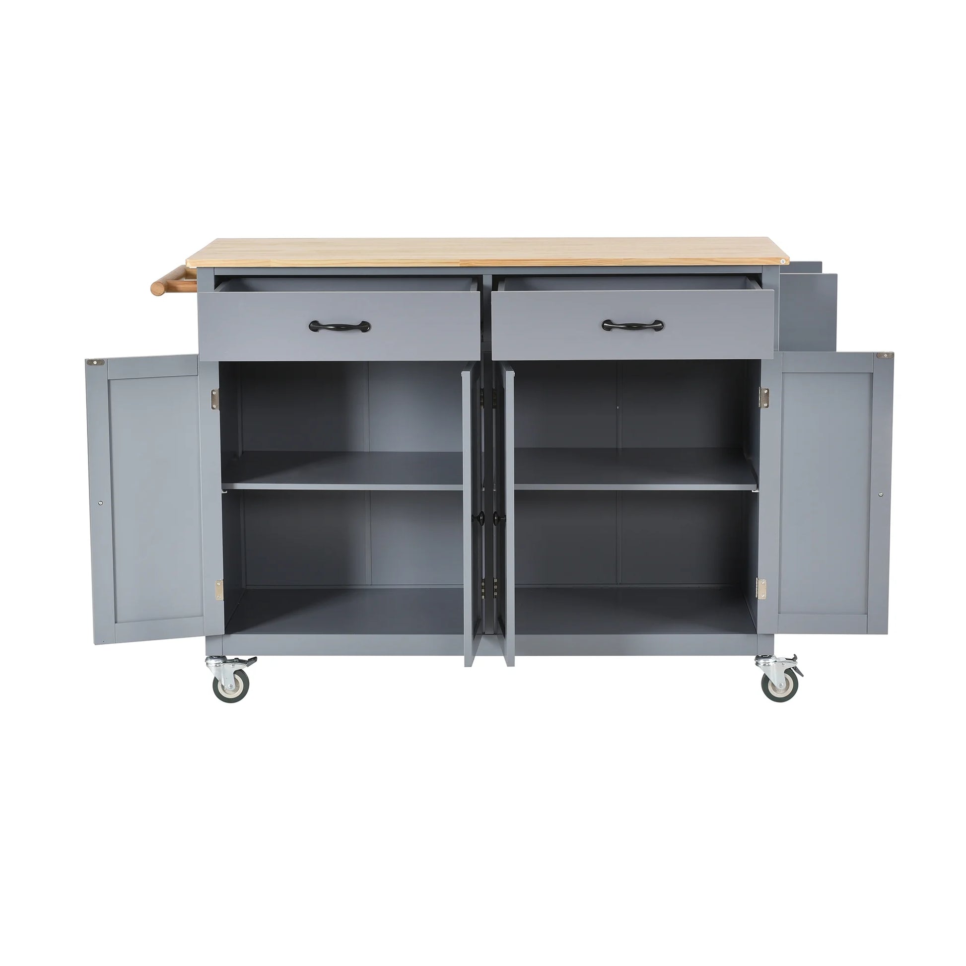 54.3" Kitchen Island Cart with Solid Wood Top and Locking Wheels, Large Trolley Cart with 4 Door Cabinet and 2 Drawers, Spice Rack, Towel Rack,Kitchen and Dining Room Utensils Organizer on Wheels,Blue