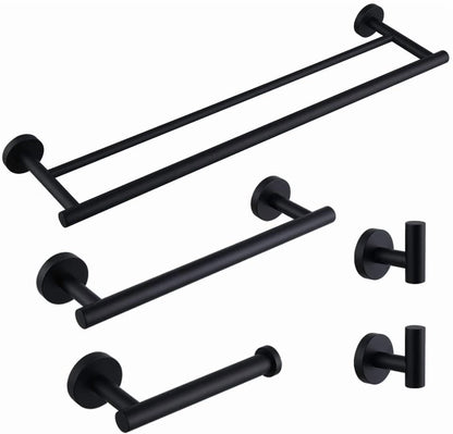 Matte Black Bathroom Accessories Kit 5-Pieces Bathroom Hardware Set Wall Mounted - Includes 24" Double Towel Bar, 12" Hand Towel Bar, Toilet Paper Holder, 2X Robe Towel Hooks ...