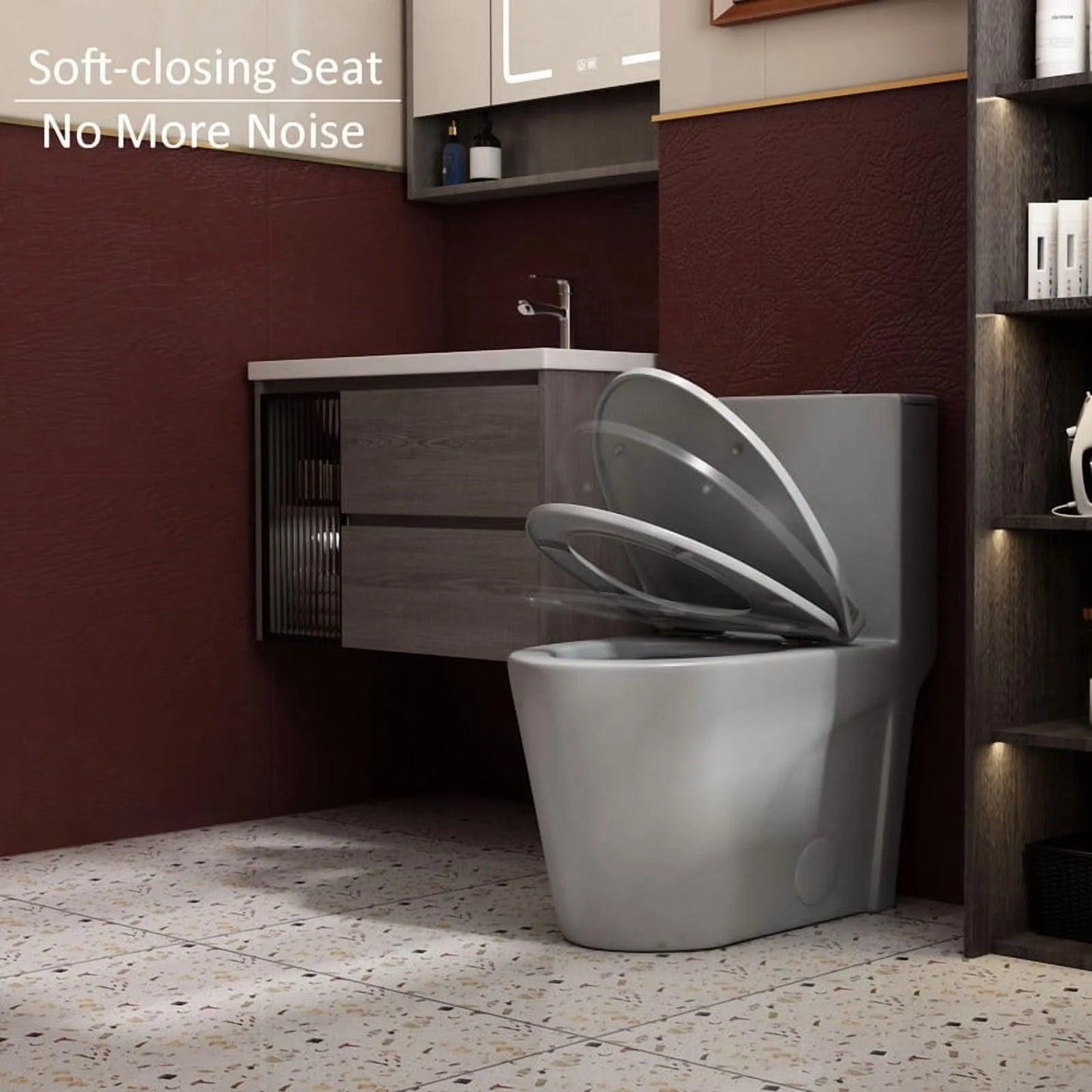 Albriya A1854 One Piece Toilet, Modern Elongated Toilet Power Dual Flush 1.1/1.6 GPF with Comfortable Chair Seat ADA Height 16 1/4’for Bathroom, 12’Rough-In, MaP 1000g, Grey