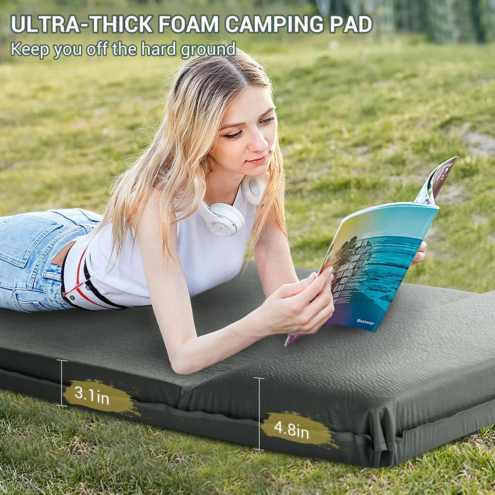 Elegear Self Inflating Sleeping Pad, 3.1" Ultra-Thick Memory Foam Camping Pad with Pillow Fast Inflating in 20s Insulated Camping Mattress Pad 4-Season Camp Sleeping Mat for Camping/Car/Tent