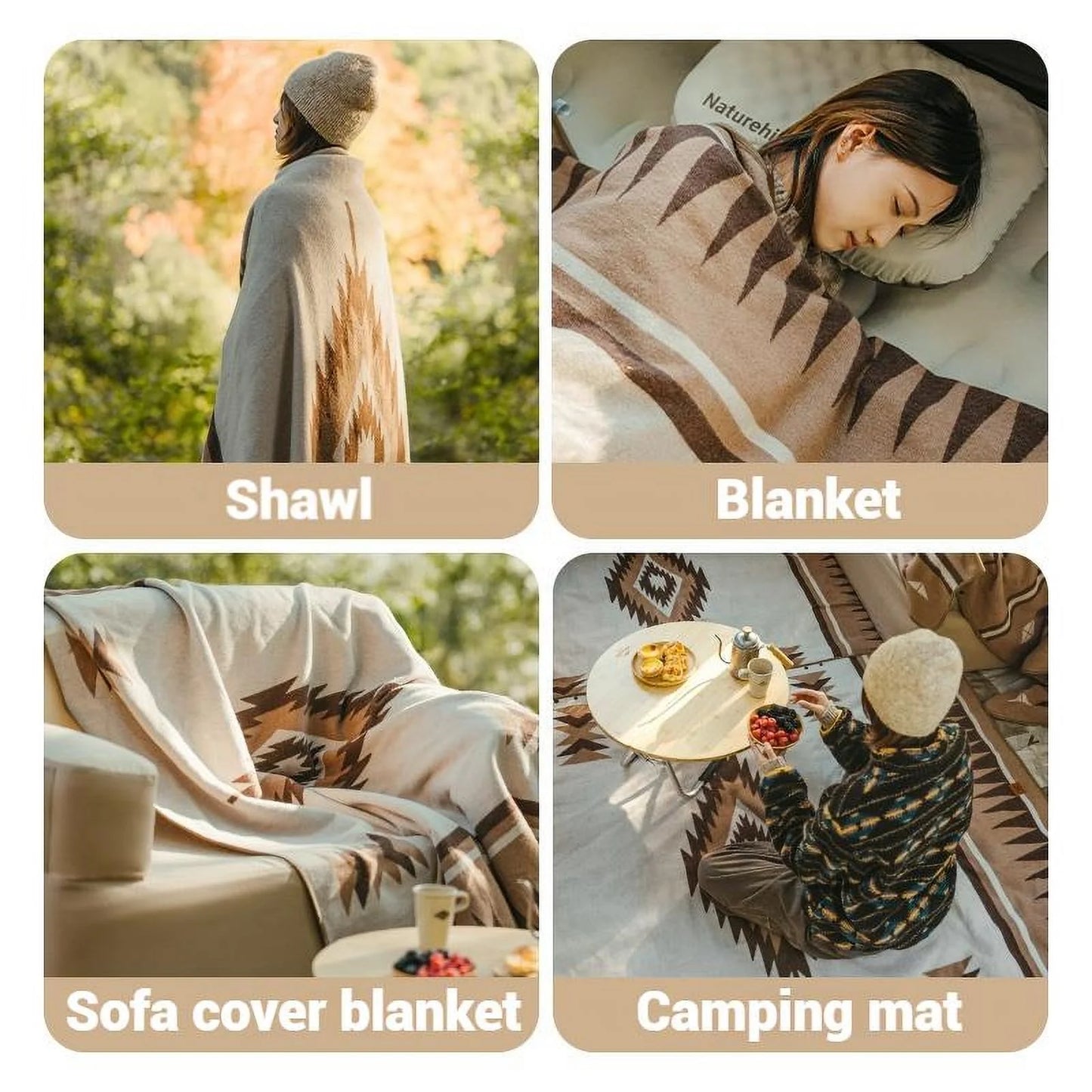 Naturehike, Wool Blanket, Multi-purpose Warm Wool Blanket, Oversized Skin-friendly Wool Throw, Wearable Soft and Warm Blanket, For Home/Camping/Travel