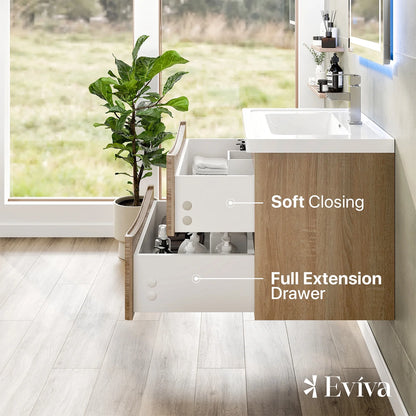 Eviva Smile 30" White Oak Wall Mount Modern Bathroom Vanity w/White Integrated Top