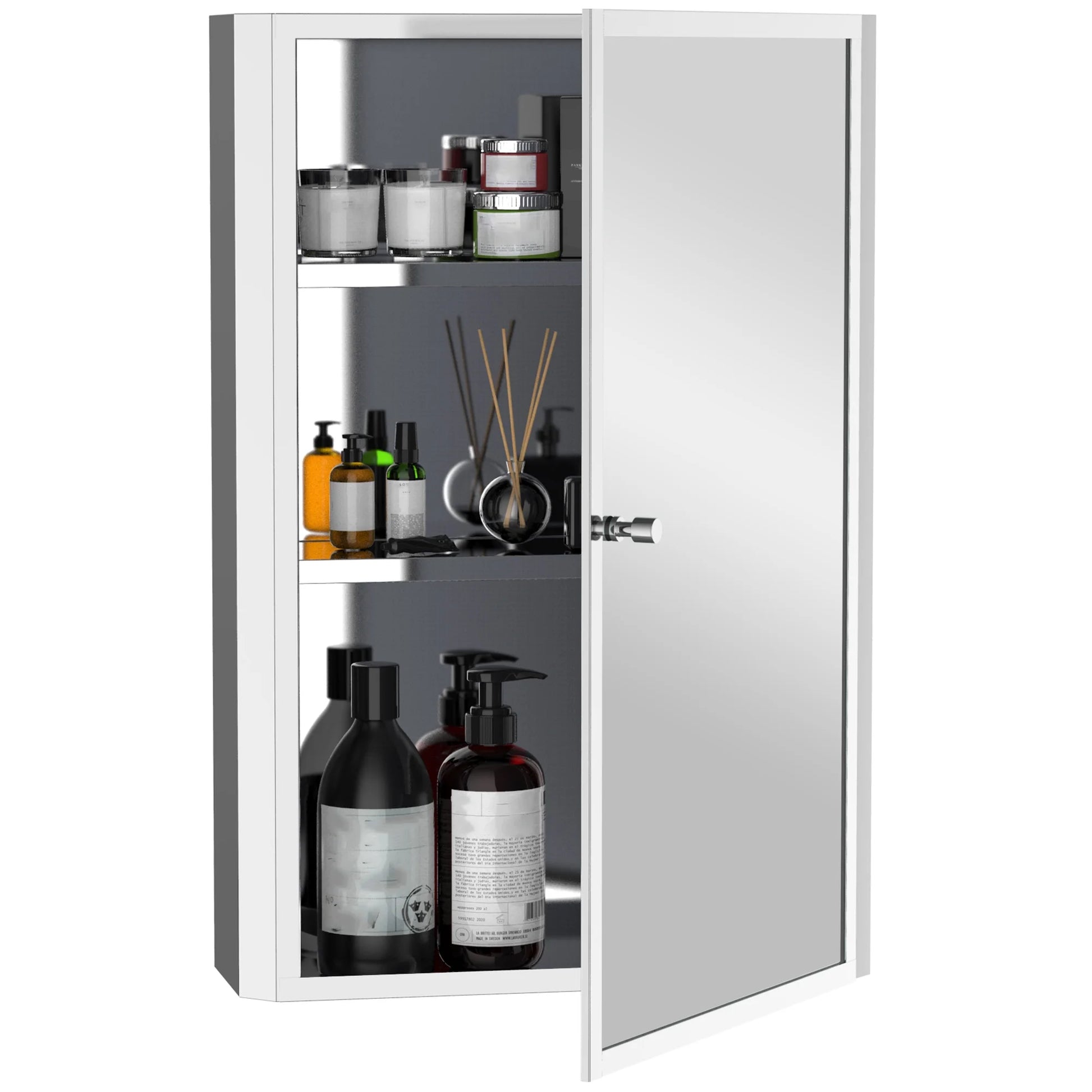 Bathroom Mirrored Cabinet, Vertical 16" x 24" Stainless Steel Frame Medicine Cabinet, Wall-Mounted Storage Organizer with Single Door​