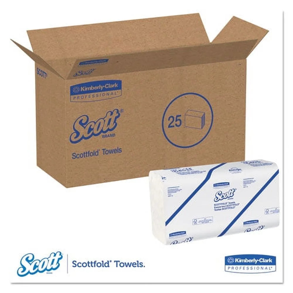 Pro Scottfold Towels, 9.4 x 12.4, White, 175 Towels/Pack, 25 Packs/Carton | Bundle of 5 Cartons