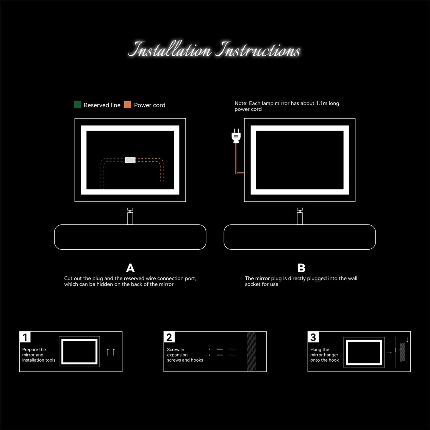 Ktaxon 32"x24" LED Lighted Bathroom Wall Mounted Mirror Vanity or Bathroom Wall Hanging Rectangle Vertical Mirror,Anti Fog+IP67 Waterproof