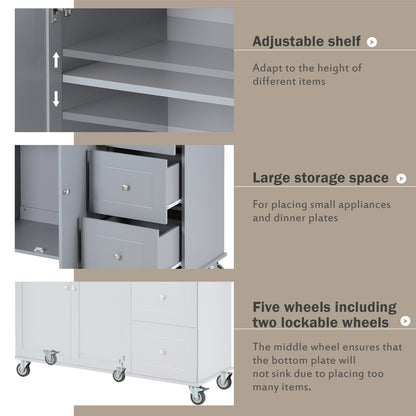 Kitchen Island Cart with Foldable Drop-Leaf Tabletop and Locking Wheels, 52.7" Rolling Kitchen Island Cart with 2 Door Cabinet and 3 Storage Drawers, Spice Rack and Towel Rack, Grey Blue