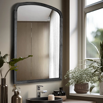 WallBeyond Wood Frame Rustic Arched Wall Mirror for Bathroom or Living Room Wall Decor, 24" 36", Natural Wood