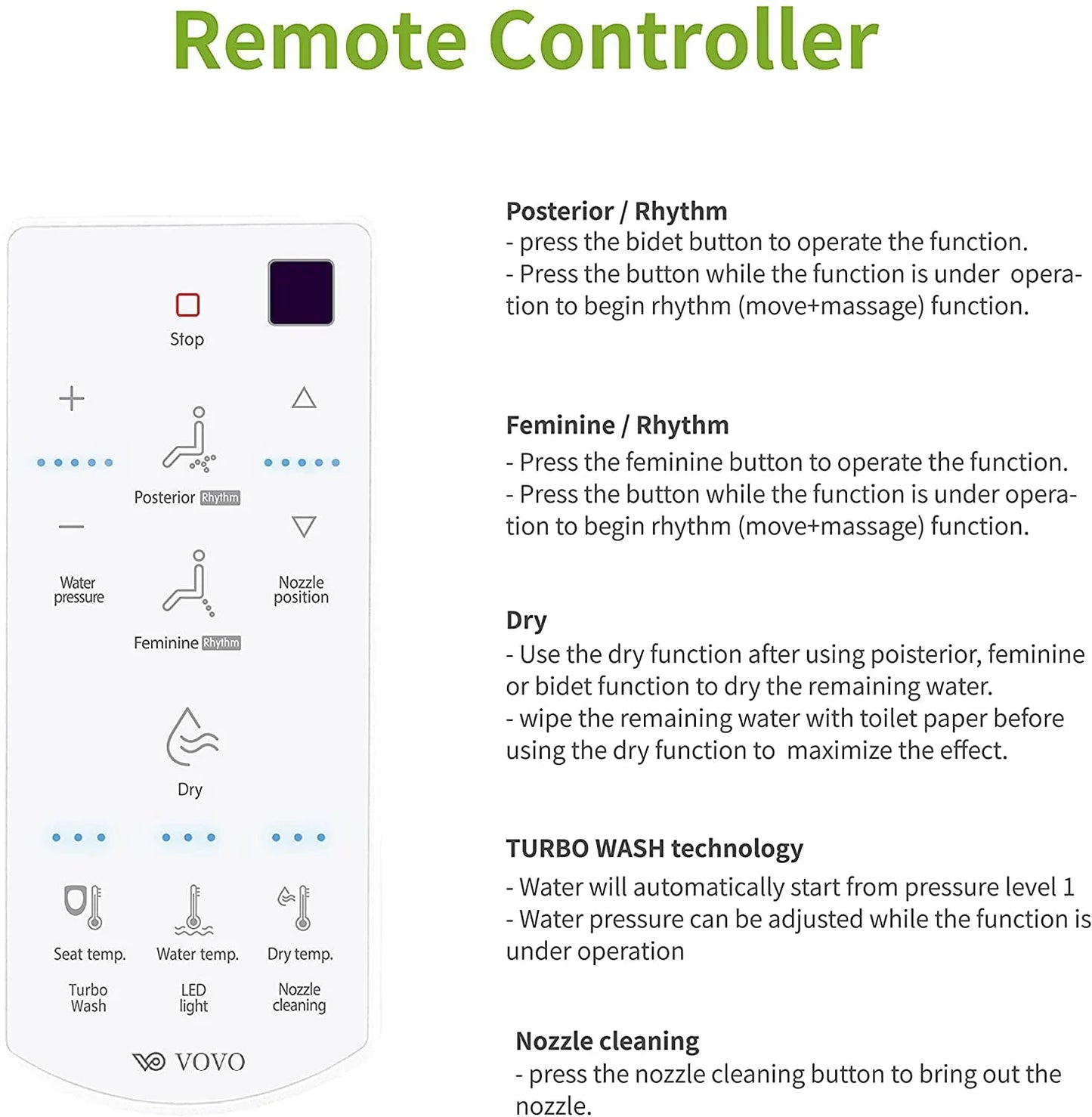 VOVO STYLEMENT VB-6000SE Electronic Bidet, Elongated, UV LED Sterilization, Heated Seat, Warm Dry and Water, Self Cleaning Full Stainless Nozzle, Made in Korea - White