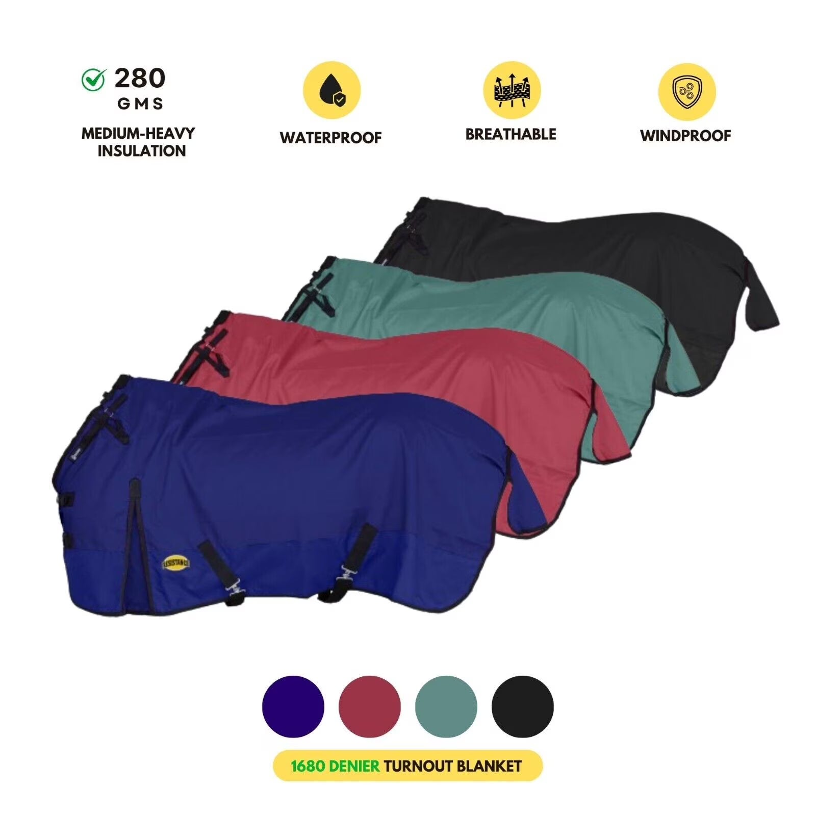 RESISTANCE Premium 1680D Waterproof Horse Turnout Blanket with 300g Polyfill & Adjustable Buckle Closure