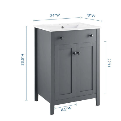 Modway Nantucket 24" Modern Wooden Bathroom Vanity in Gray and White