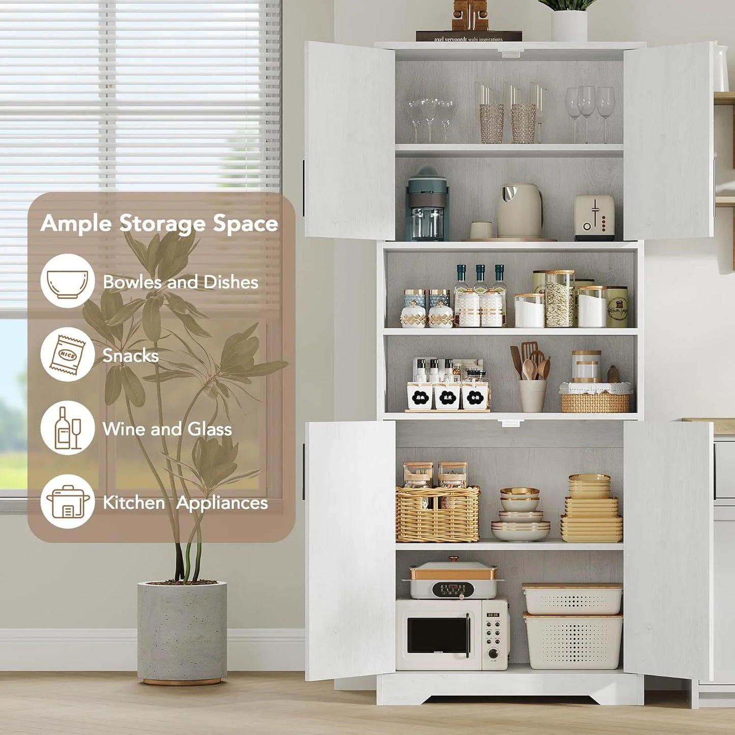 Studyset Tall Bathroom Cabinet, Freestanding Bathroom Storage Cabinet with Glass Doors and Adjustable Shelves, 67" Cupboard Modern Storage Cabinet for Kitchen, Pantry, Living Room