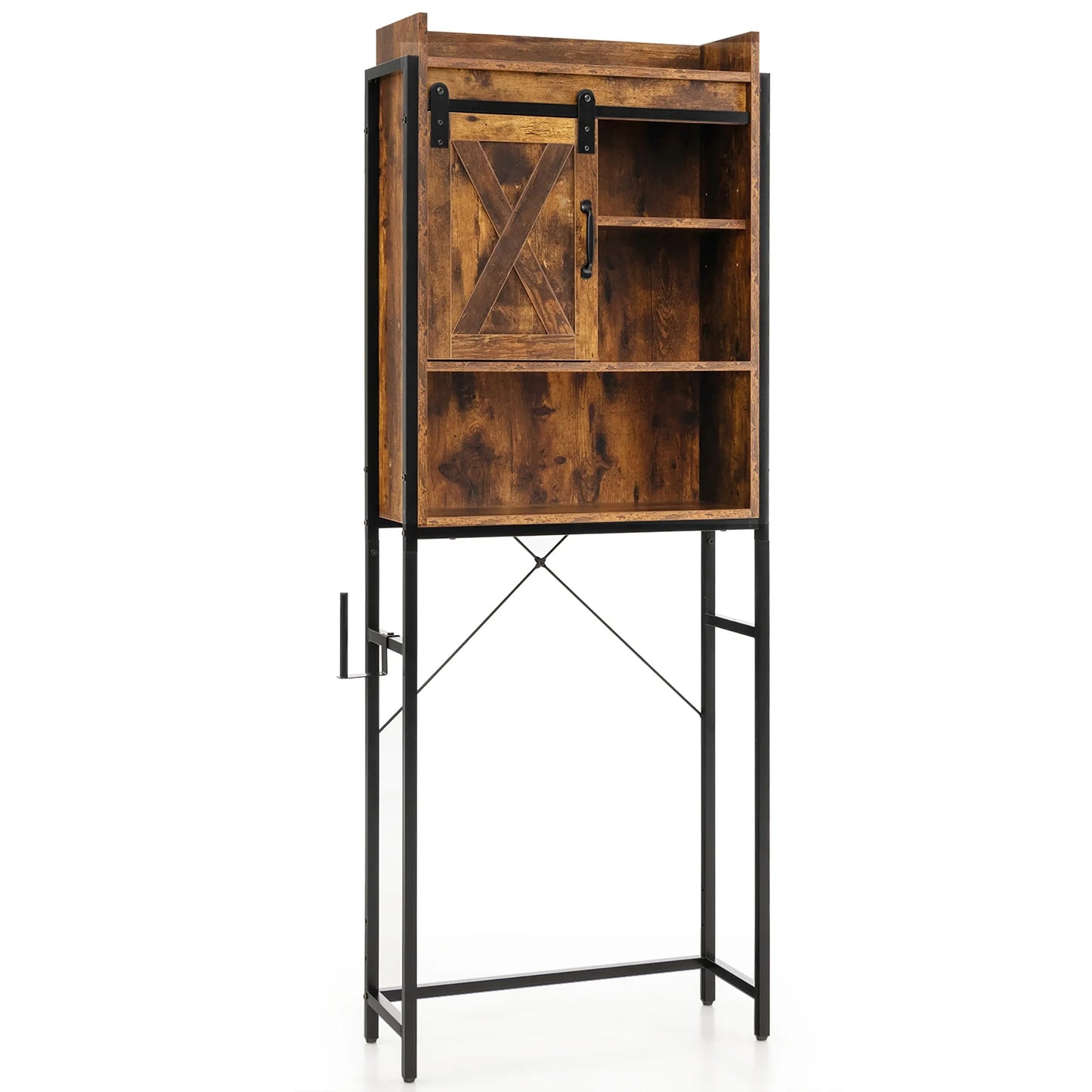 Gymax Over-The-Toilet Storage Cabinet Freestanding 4-Tier Bathroom Organizer Rack w/Adjustable Shelf Rustic Brown