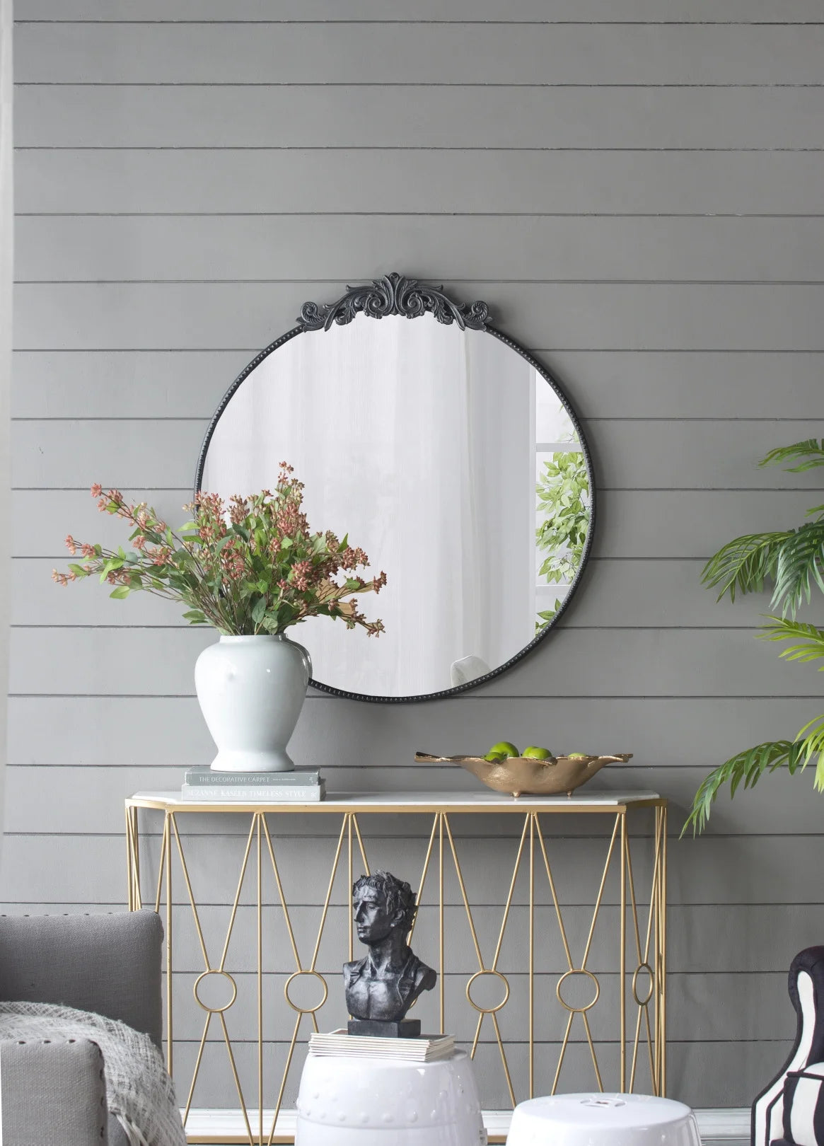 Mirror, Gold Arch Bathroom Vanity Mirror, 24" x 36" Baroque Inspired Wall Mirror,for Bathroom Bedroom Living Room,Gold