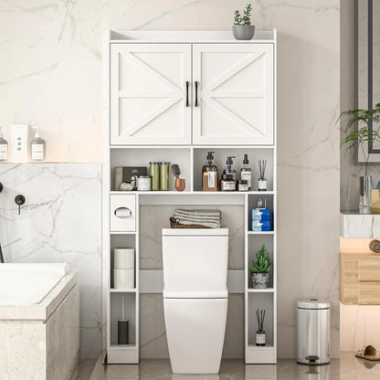 Vabches Over The Toilet Storage Cabinet with Toilet Paper Holder Stand, Above Toilet with Adjustable Shelf & 2 Doors