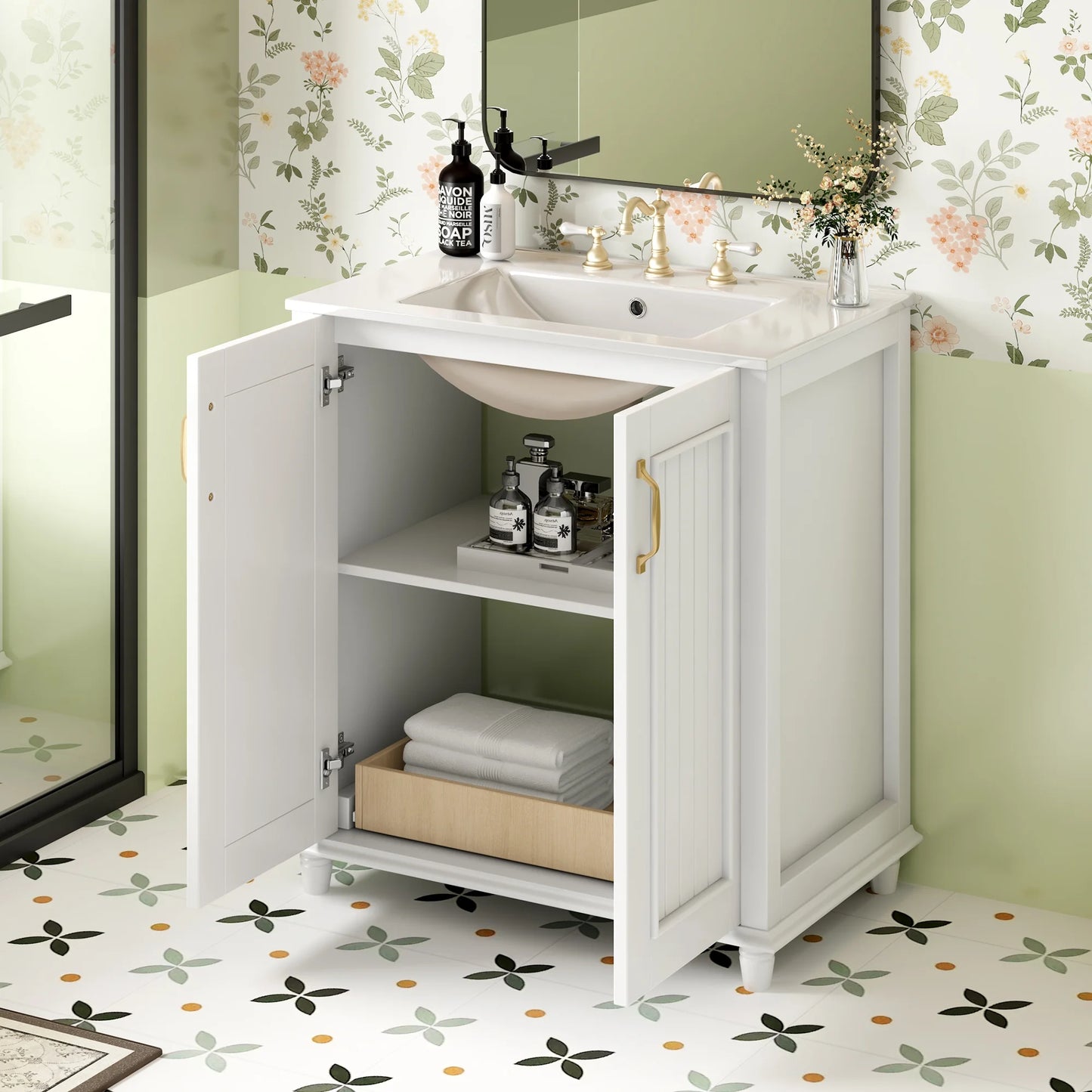 Harper & Bright Designs 30" Bathroom Vanity with Sink, Bathroom Storage Cabinet with Drawers, Single Sink Bathroom Vanity, White