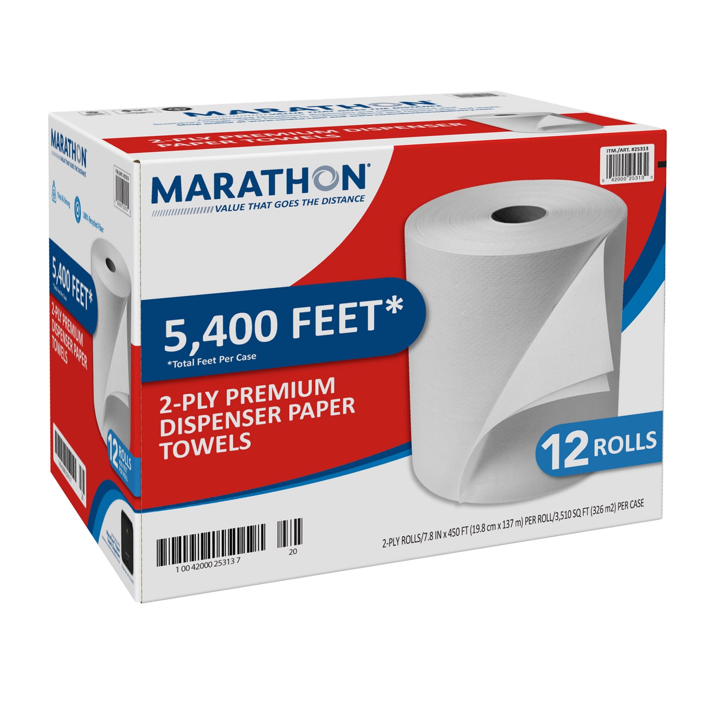 Marathon Dispenser Paper Towels, 2-Ply, 450 ft Rolls, 12-count