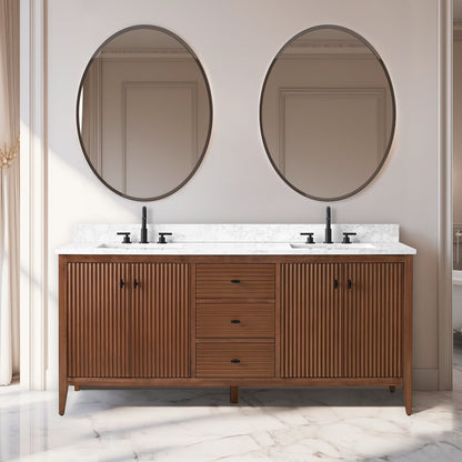 Vanity Art 72° Double Sink Bathroom Vanity Cabinet with Engineered Marble Countertop