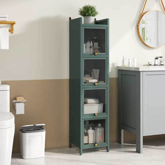 Hassch 4-Tier Display Case Storage Cabinet with Flip-Up Glass Doors, 60.62"H Iron Kitchen Pantry Cabinet Showcase Organizer Bookcase for Entryway Bedroom Bathroom Living Room, Dark Green