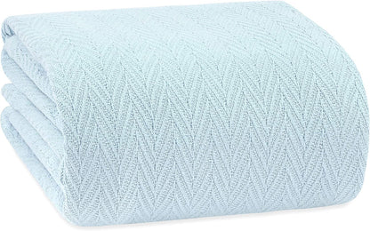Luxury Thermal Cotton Blankets, King Size- Light Blue