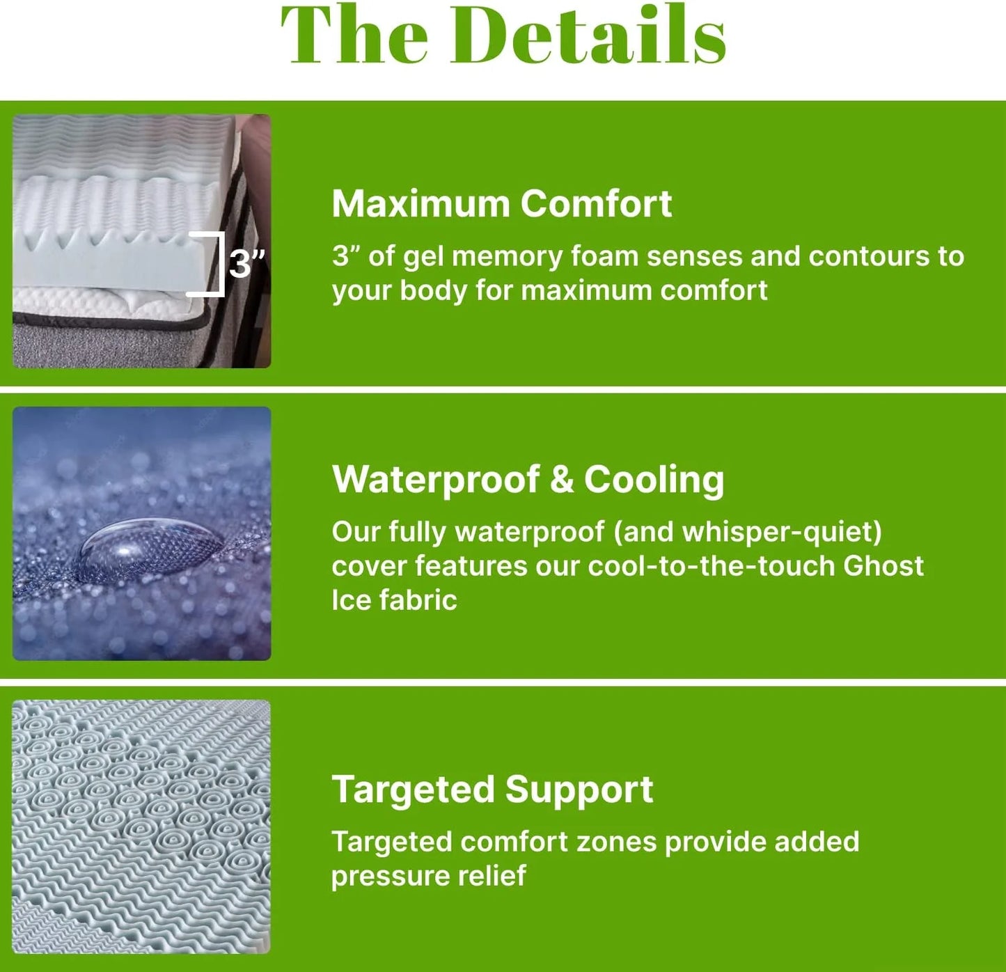 GhostBed 3 Inch Cooling Gel Memory Foam Mattress Topper - Waterproof Cover, Protector & Topper in One, Made in USA - Memory Foam Mattress Topper Queen