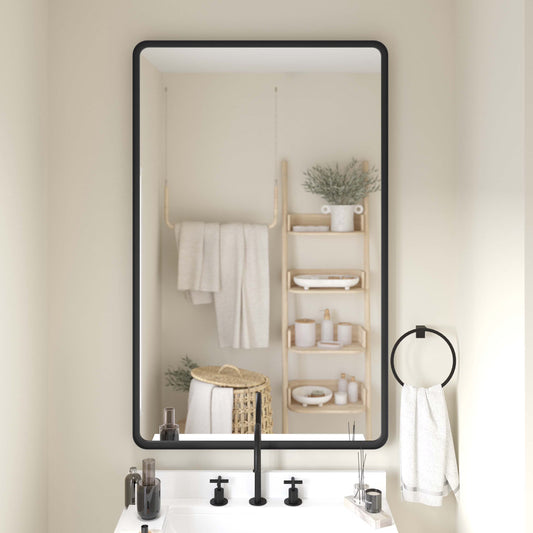 Emma + Oliver 48" x 30" Rectangular Wall Mirror with Black Frame and Silver Backed Glass for Clarity for Entryways, Bathrooms & More