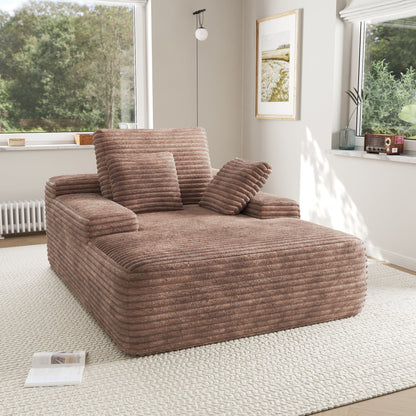 Sodrens Oversized Chaise Lounge Chair Indoor,Upholstered Sofa Bed with Throw Pillows and Armrests,Sleeper Chair for Living Room,Bedroom,Brown,Corduroy