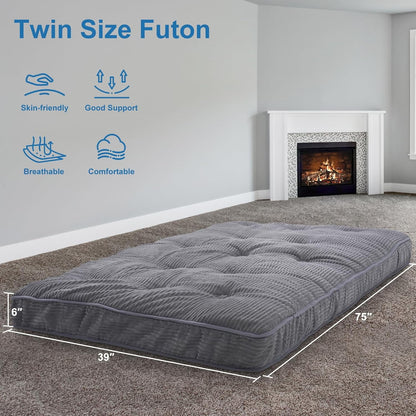 Slsy 6" Daybed Futon Mattress Memory Foam Futon Mattress, Thick Folding Sleeping Pad Breathable Floor Mattress for Adults, 5-Layer Foam Filling (Frame Not Included)
