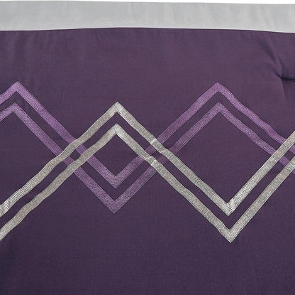 Chezmoi Collection Jaxson King Bed in a Bag 7-Piece Comforter Set with Sheets Modern Pleated Stripe Embroidered Purple/Black/Gray/White Zigzag Lightweight All Season Bedding