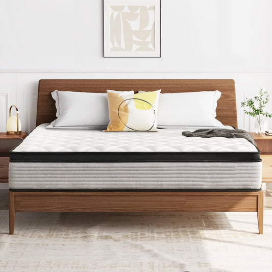 Queen Mattress,Madinog 12 inch Queen Size Innerspring Mattress, Hybrid Mattress in a Box