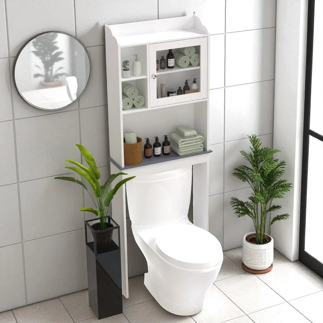 Gzxs Slim Toilet Paper Storage Cabinet, Over The Toilet Storage Cabinet for Skinny Bathroom Storage Corner Floor, White