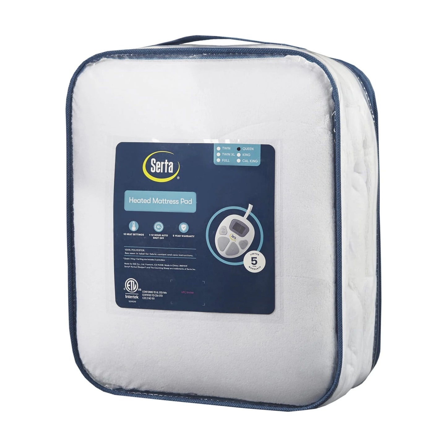 Serta Plush Heated Mattress Pad, Queen, White