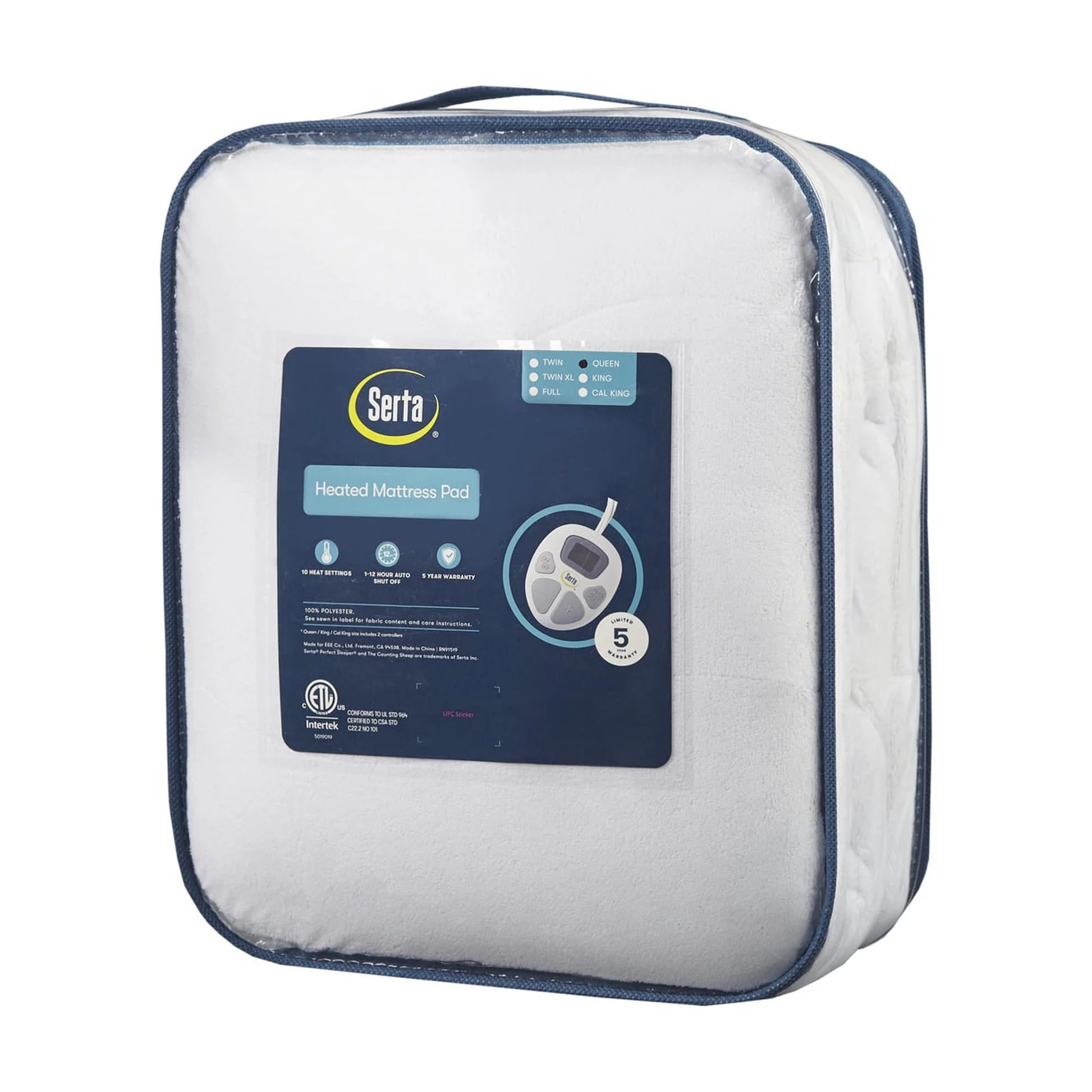 Serta Plush Heated Mattress Pad, Queen, White