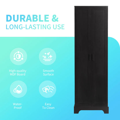 22'' Double Door Storage Cabinet with Adjustable Shelves, High Quality Bathroom Cabinet with MDF Material, for Living room, Bathroom, Black