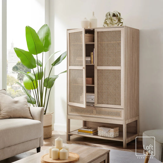 Loft Lyfe Joella Natural Rattan Wardrobe Dresser