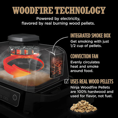Restored Ninja OG751BRN Woodfire Pro Outdoor Grill and Smoker with Temperature Probe (Refurbished)