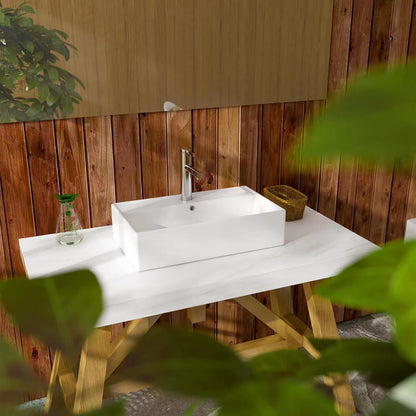 Meje 21.7x 12.5×5.3 inch Rectangle Bathroom Ceramic White Countertop Vanity Sink Glossy Finish