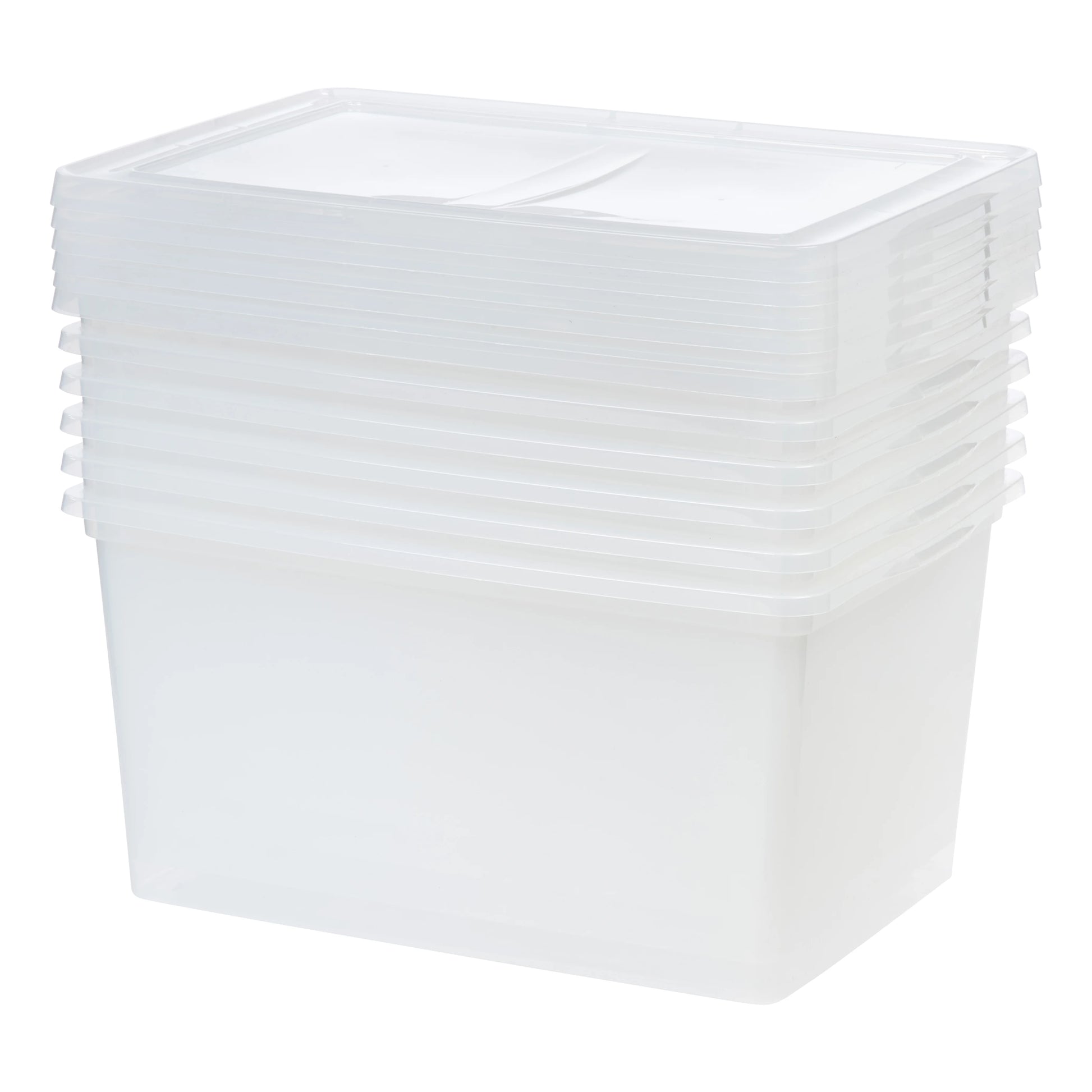 IRIS USA 58 Qt Clear Storage Box, BPA-Free Plastic Stackable Bin with Lid, Containers to Organize Closet Shelves, Clothes, Blankets, Towels, 6 Pack