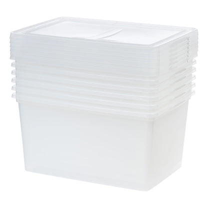 IRIS USA 58 Qt Clear Storage Box, BPA-Free Plastic Stackable Bin with Lid, Containers to Organize Closet Shelves, Clothes, Blankets, Towels, 6 Pack