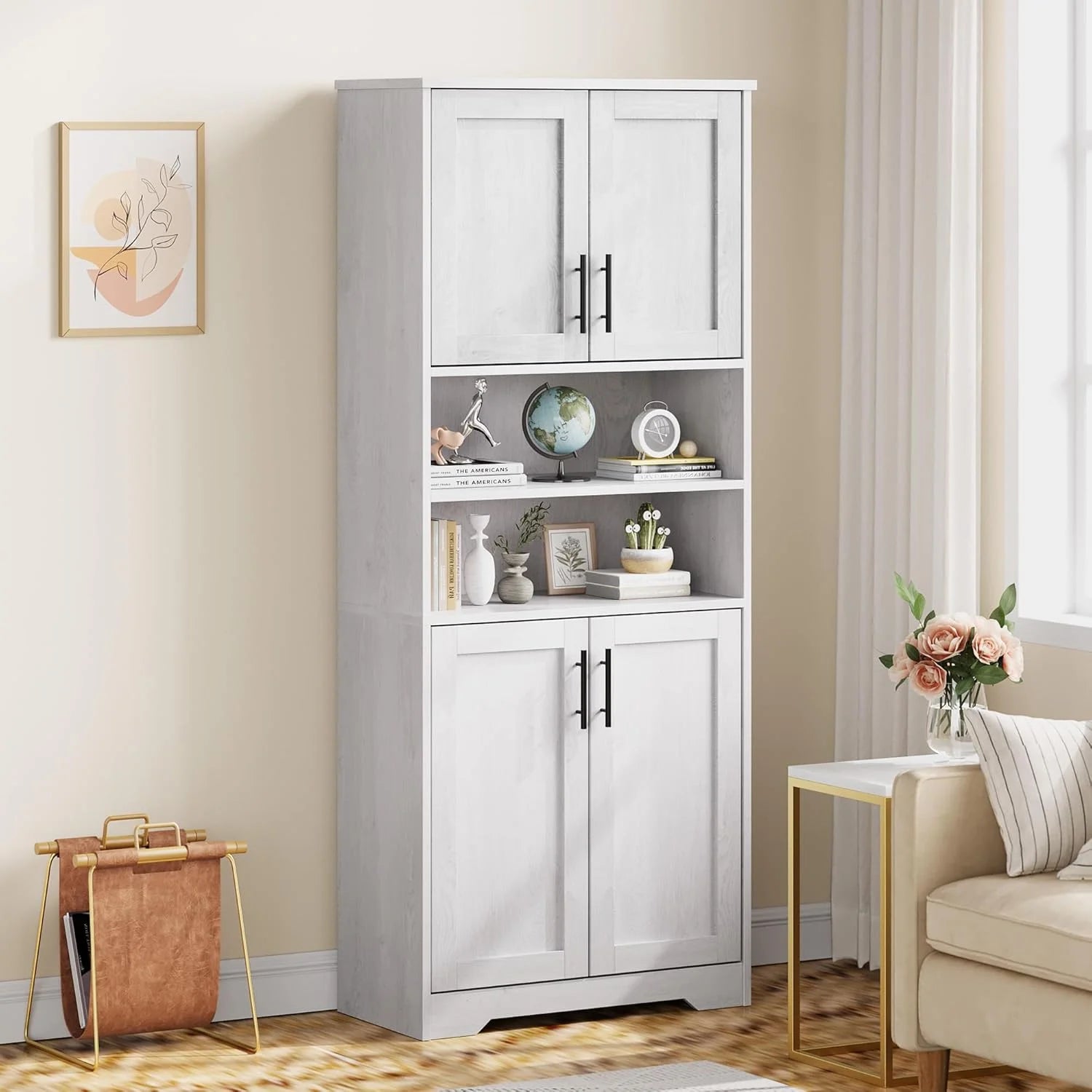 Studyset Tall Bathroom Cabinet, Freestanding Bathroom Storage Cabinet with Glass Doors and Adjustable Shelves, 67" Cupboard Modern Storage Cabinet for Kitchen, Pantry, Living Room