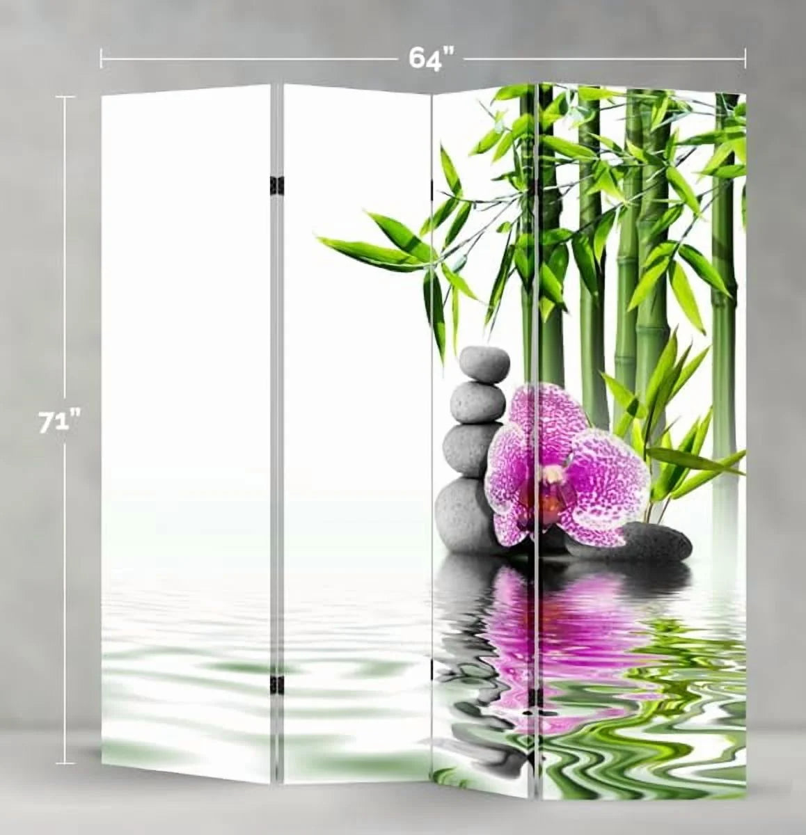 TOA 4 Panels Privacy Screen Room Divider Partition with Bamboo and Hotstones Canvas, Water Resistant for Living Room, Bathroom, Home Office or College Dorm, Wood Frame