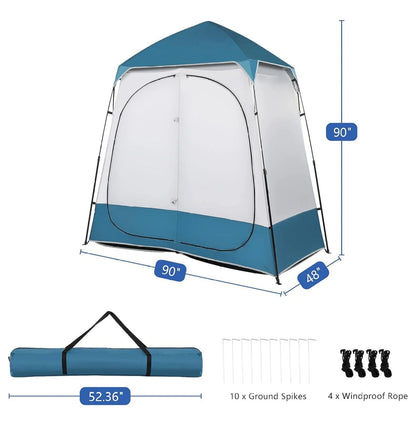 EIGHTNINE Oversize 2 Rooms Shower Tent, 7.5 FT Outdoor Pop up Changing Room, Instant Extra Wide Privacy Shelter for Camping Dressing Toilet Bathroom with Carry Bag, Blue & White