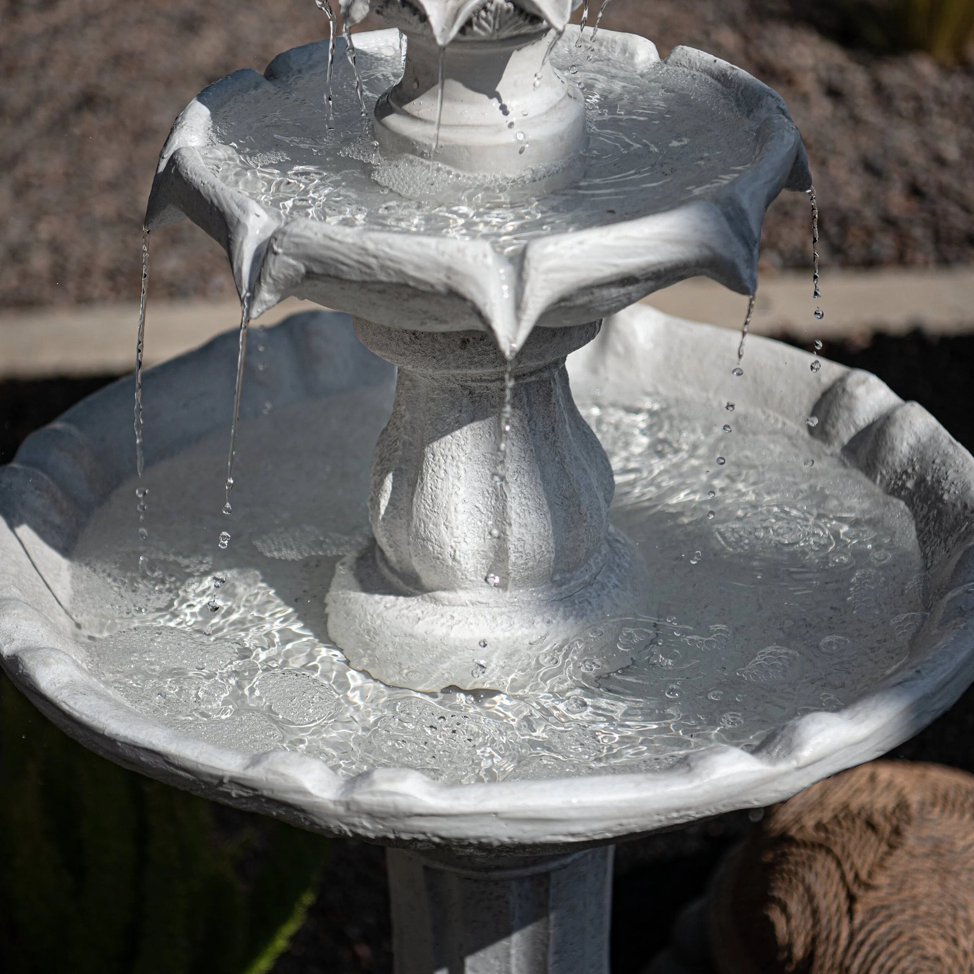 XBrand 44" H White Fiberglass/Resin 2-Tier Solar Water Fountain w/Solar Panel and Auto-Shut Off Pump, Solar Garden Fountain, Tall Outdoor Fountain, Two Tiered Birdbath Fountain