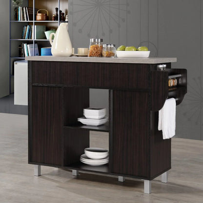 Hodedah Kitchen Island with Spice Rack plus Towel Holder in White Wood