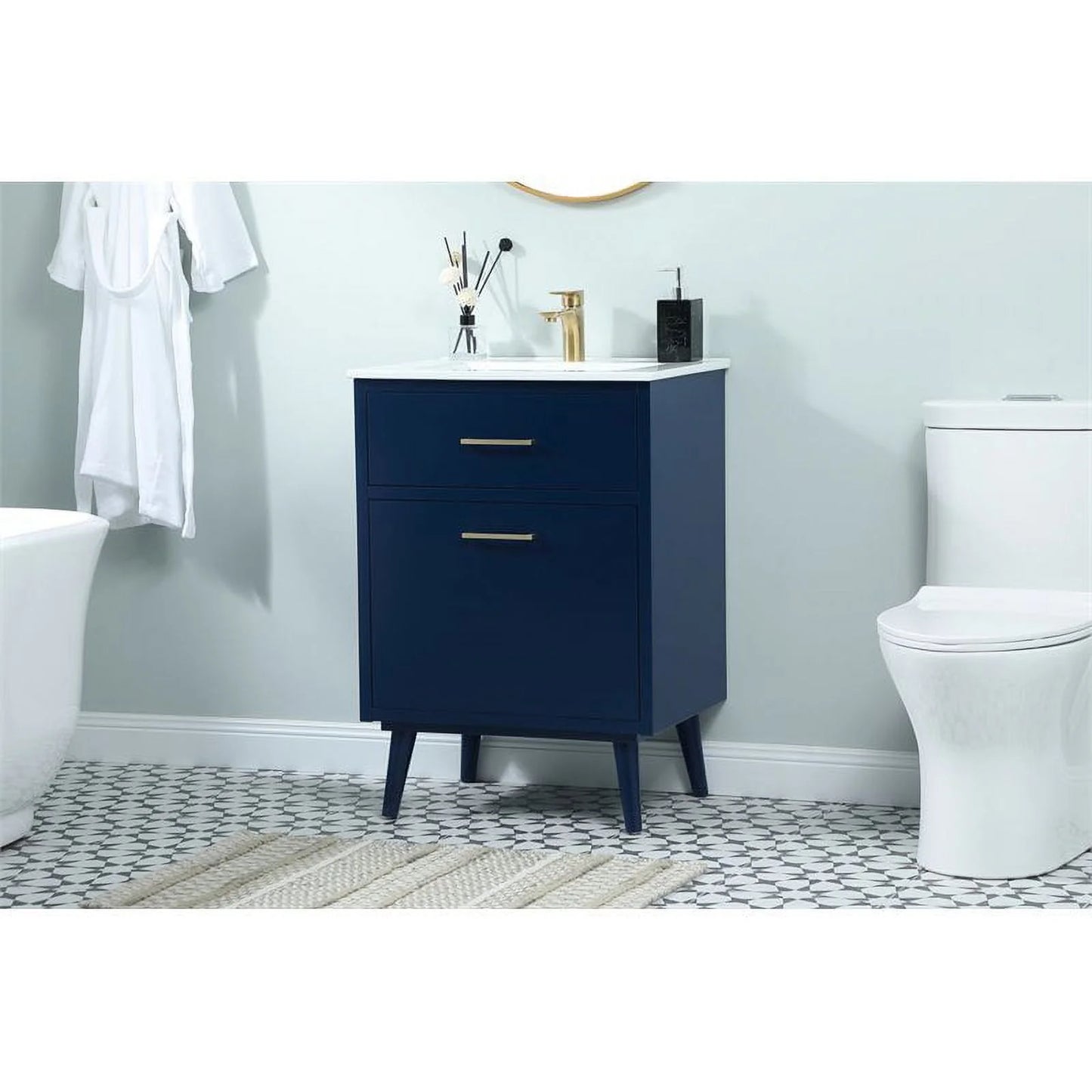 Elegant Decor Boise 24" Solid Wood and MDF Bathroom Vanity in Blue