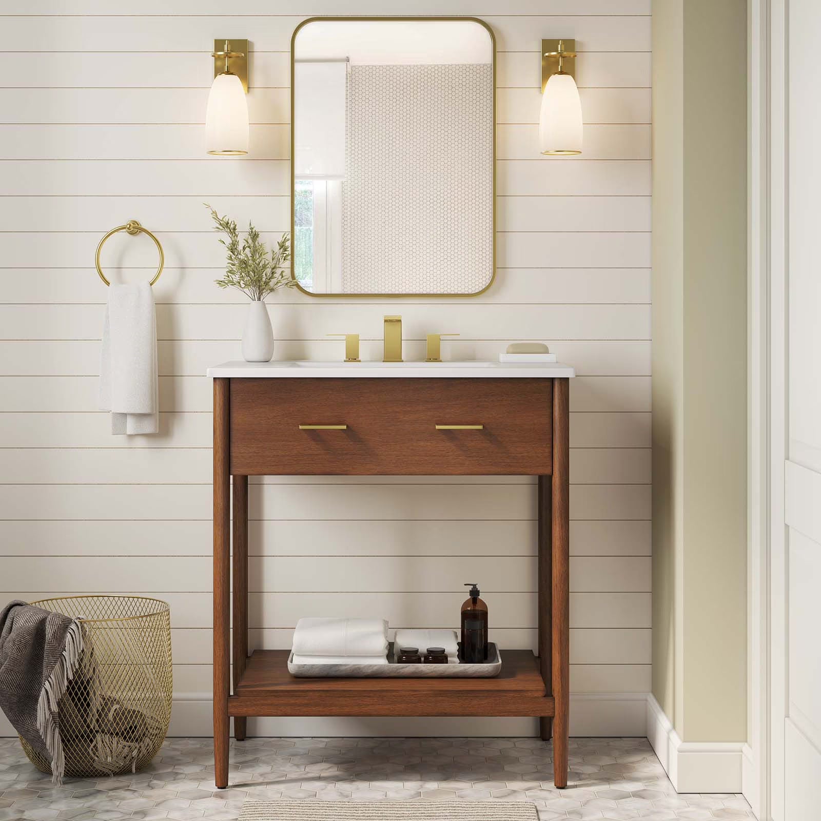 Modway Zaire 30" Bathroom Vanity Cabinet (Sink Basin Not Included) in Walnut