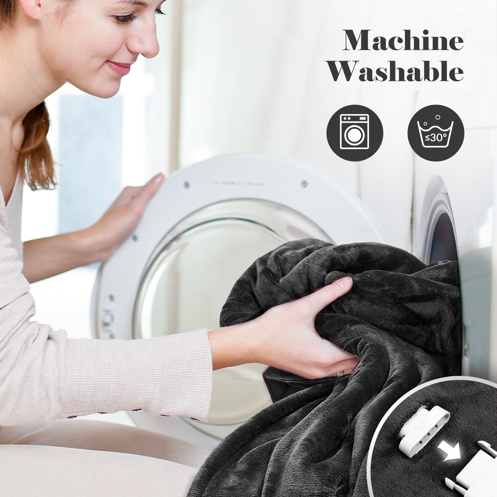 MaxKare Electric Heated Blanket Queen Size 84" x 90" with 2 Separate Controllers, 4 Heating Levels & 10H Auto-off, Machine Washable-Deep Grey