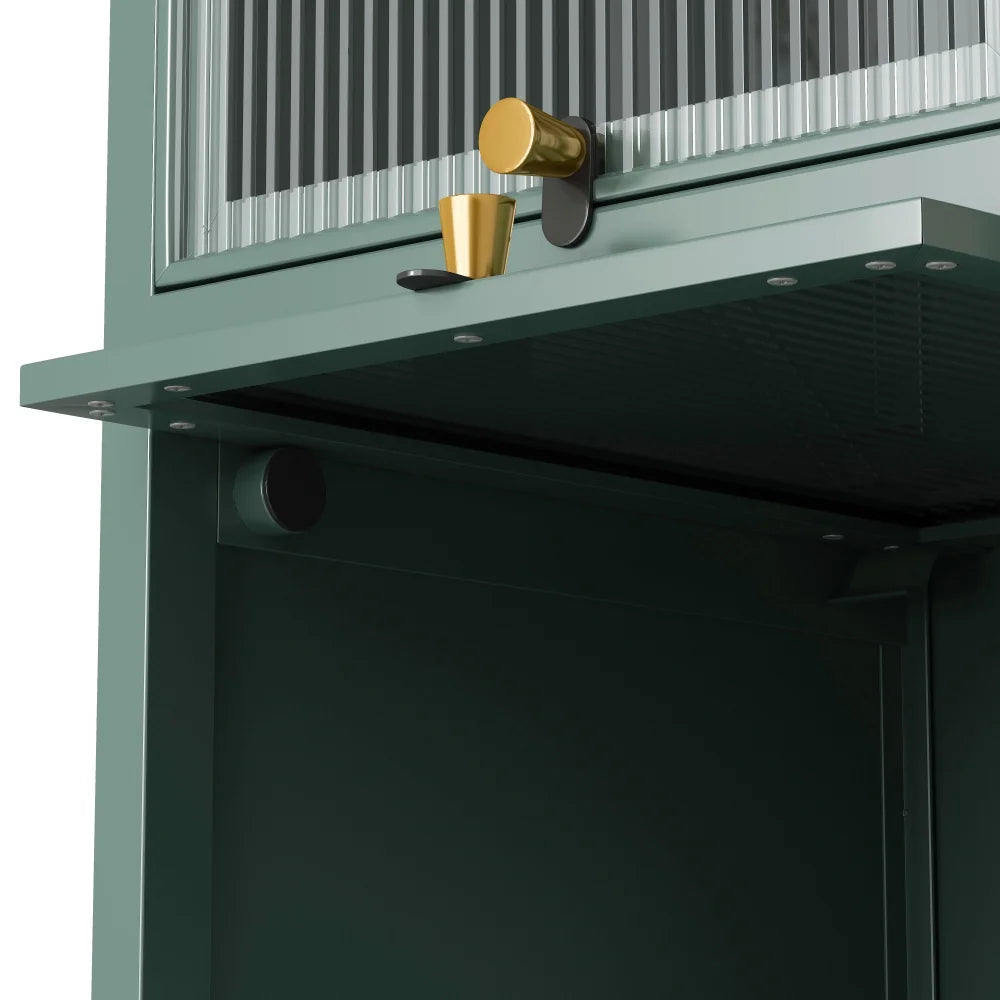 Hassch 4-Tier Display Case Storage Cabinet with Flip-Up Glass Doors, 60.62"H Iron Kitchen Pantry Cabinet Showcase Organizer Bookcase for Entryway Bedroom Bathroom Living Room, Dark Green