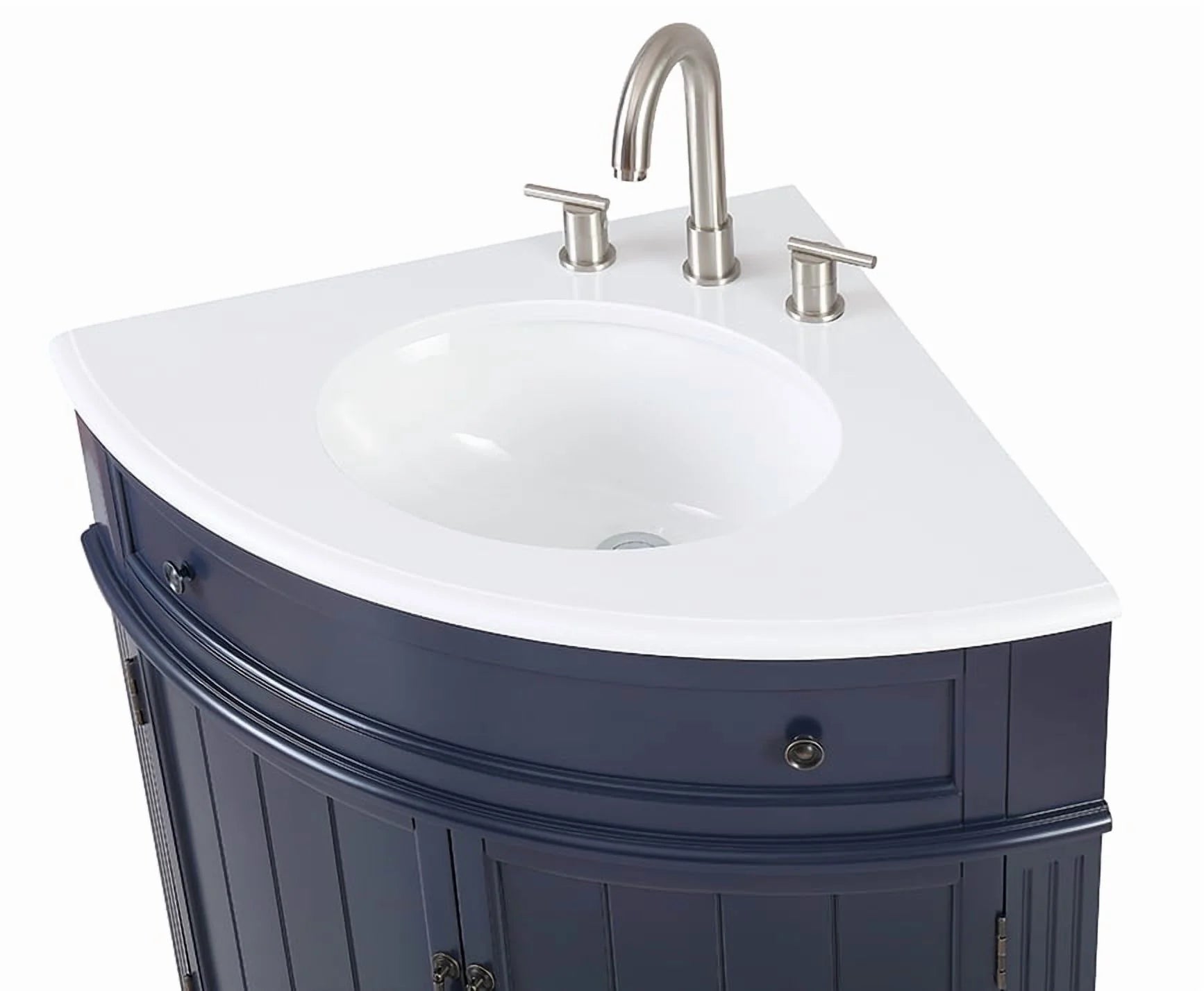 Tennant Brand 24" Navy Blue Corner Bathroom Vanity with White Quartz Top